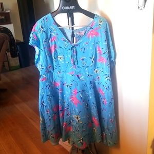 Penningtons Blue Pink Navy Blue Dress With Flutter Sleeves